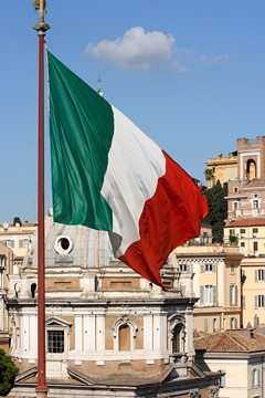 Italian flag flying at Vittorio Emmanuel II monument - Rome, Italy